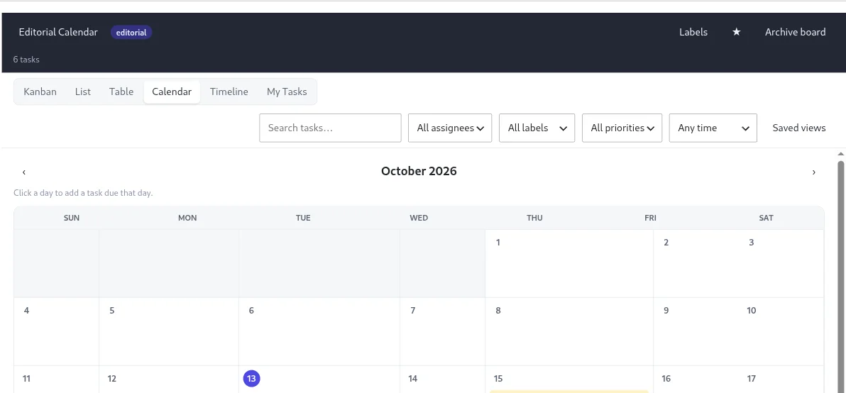 The calendar view